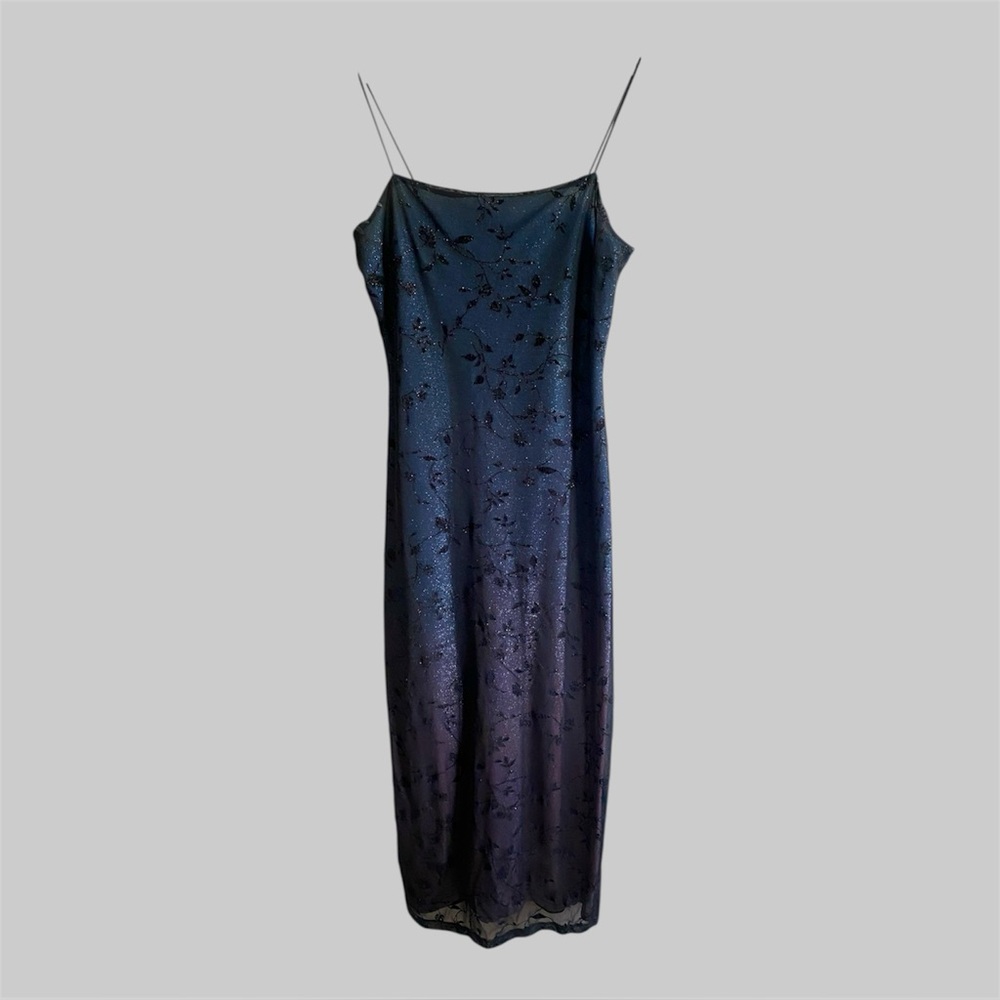 Vtg 90s Y2K Women Maxi Dress M Black Floral Sheer Mesh Lined Goth Boho Fairy‎